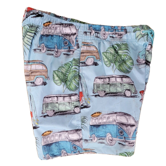 Mens Board Shorts Fair Aqua Vintage Cars Woodie Volkswagen Bus Size S - Picture 4 of 6